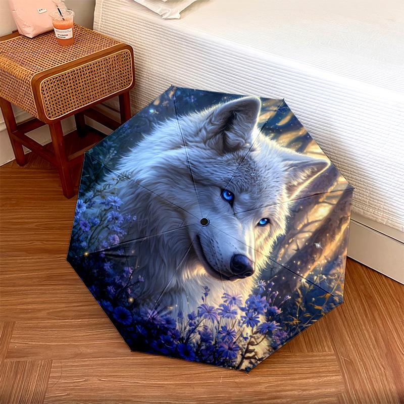 1 шт. Автоматический складной зонт - Волк в лунном узоре, Портативный и складной дизайн с 8 спицами, Рождественские и Новогодние подарки