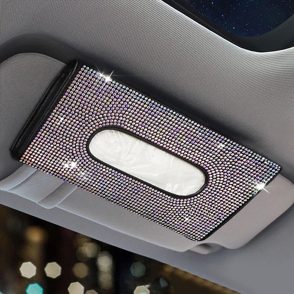 Bling Bling Diamond Автомобильный козырек Держатель для салфеток Подвесной кожаный чехол для бумажного полотенца со стразами и стразами для женщин Автомобильные аксессуары