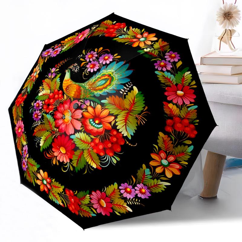 Blue Peacock Garden Outdoor Automatic Umbrella Retractable Design with 8-Rib Durability Lightweight Perfect Gift for Friends Family