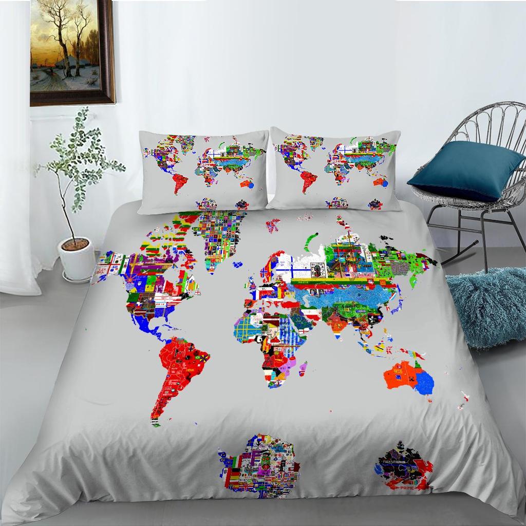 2023 Новый стильный комплект пододеяльников с картой, размер King Queen, роскошные пододеяльники World, 3D мягкие комплекты постельного белья для мальчиков и девочек, мужчин и женщин