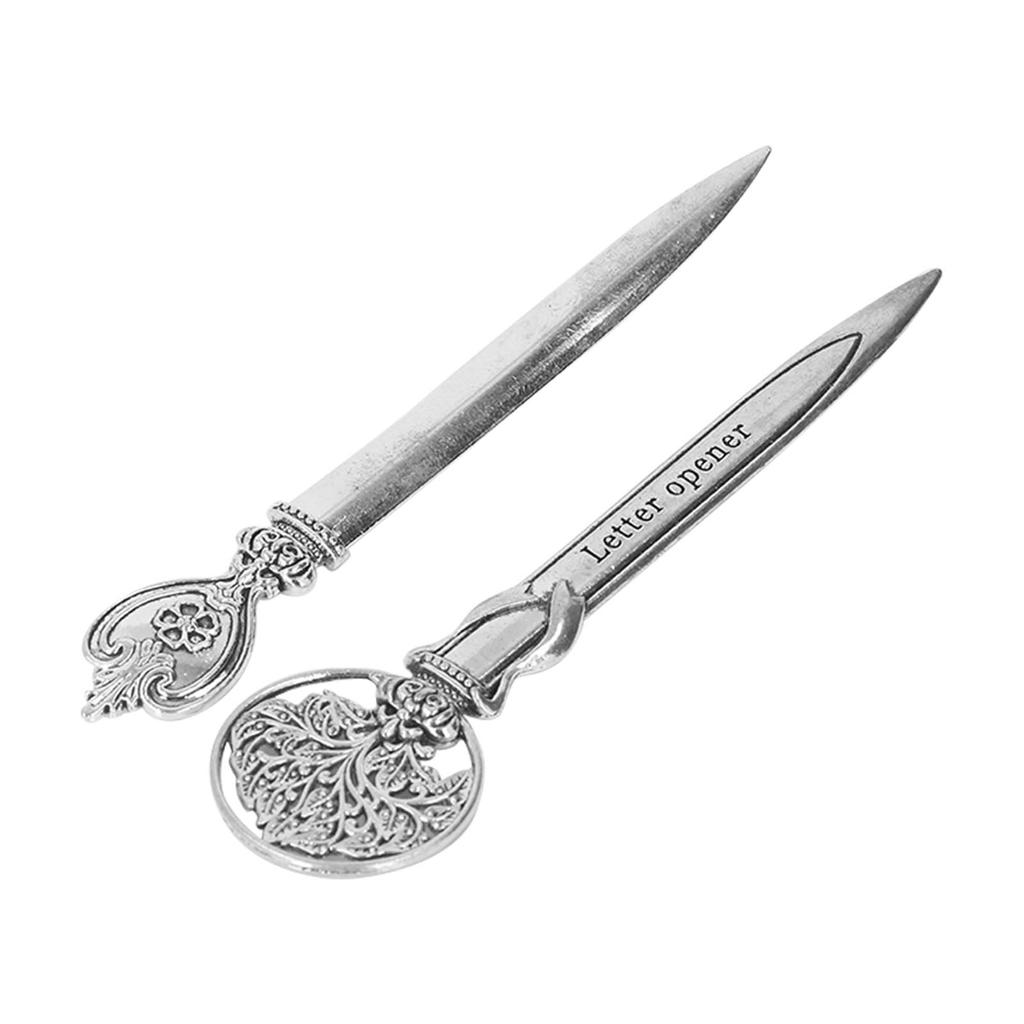 2 шт. Нож для вскрытия писем Серебристый Винтажный стиль Декоративный Практичный Портативный Сплав цинка Нож для конвертов и писем для офиса