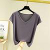 Solid V Neck Basic Tshirt Women Summer Modal Loose Tee Tops Casual Undershirt