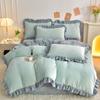 Princess Style Solid Color Milk Velvet Four-piece Set Double-sided Coral Flannel Winter Thickened Lace Quilt Cover Sheets