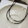 Natural freshwater pearl small silver strip black spinel necklace women's light luxury high-end design s911 sterling silver neck chain accessories