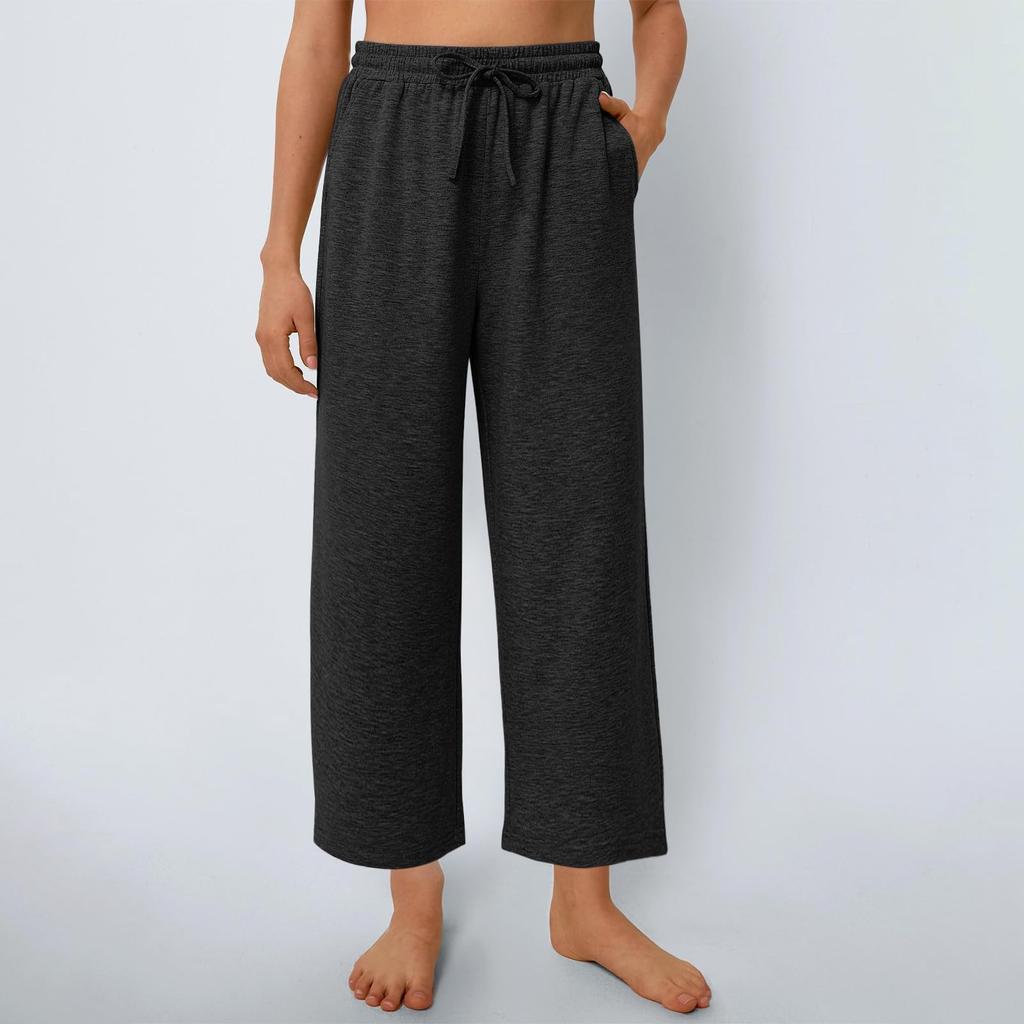 Женские брюки, повседневные однотонные брюки с карманами, эластичный пояс, свободные прямые брюки