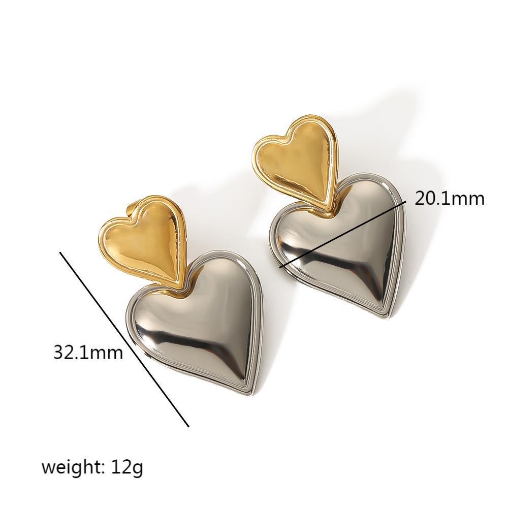 Spot European & American Style 18k Gold Love Pendant Double Heart Stainless Steel Earrings