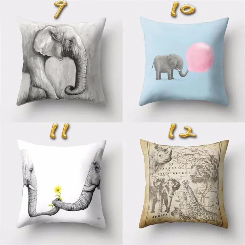 1 Pcs Cartoon Elephants Print Throw Pillow Cover Cushion Case Home Decoration