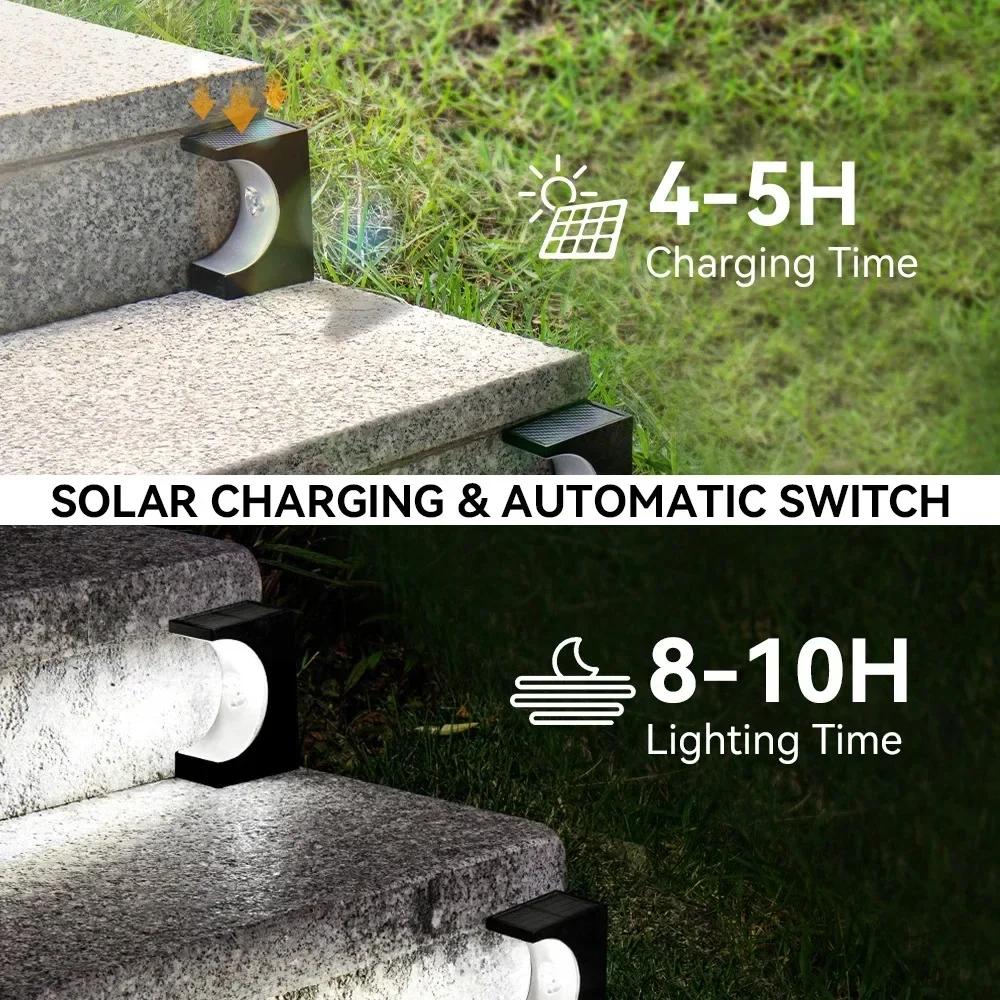 1-4Pcs Solar Stair Lights Bright Step Deck Light Moon Shape Solar Powered Lamp Outdoor Waterproof for Stairway Landscape Decor