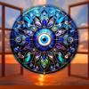 Charming Evil Eye Wooden Round Sign for Home Living Room Decor Stained Window Hanging Pendant Wall Art Ornament Gift