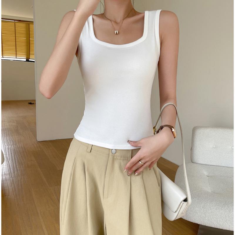 Женский укороченный топ в рубчик с квадратным вырезом, больших размеров - Весна/Лето, без рукавов, майка-камисоль