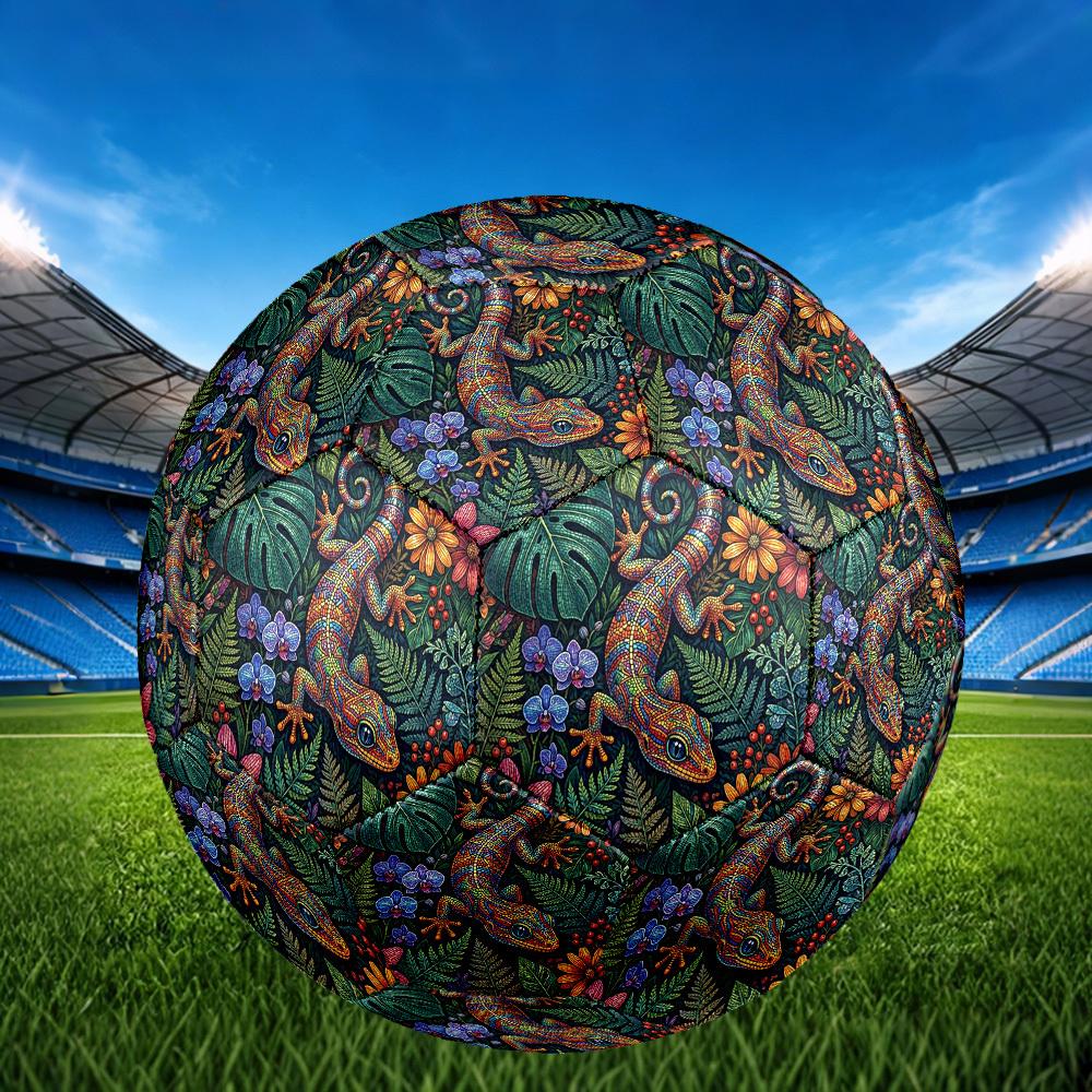 1pc Colorful Gecko Garden Theme Soccer Ball Football, Size 5, Lightweight PVC, Durable Outdoor Training Soccer Ball, Gift m61486