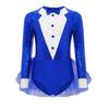 Girls Jazz Dance Costume Sparkly Sequins Bodice Tulle Skirted Leotard Long Sleeve Back Invisible Zipper Bodysuit