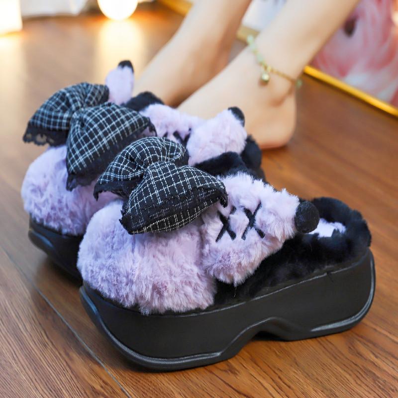 Модные женские тапочки с бантом на толстой подошве, осень/зима, для спальни, легкие и удобные, мягкие, теплые тапочки для дома