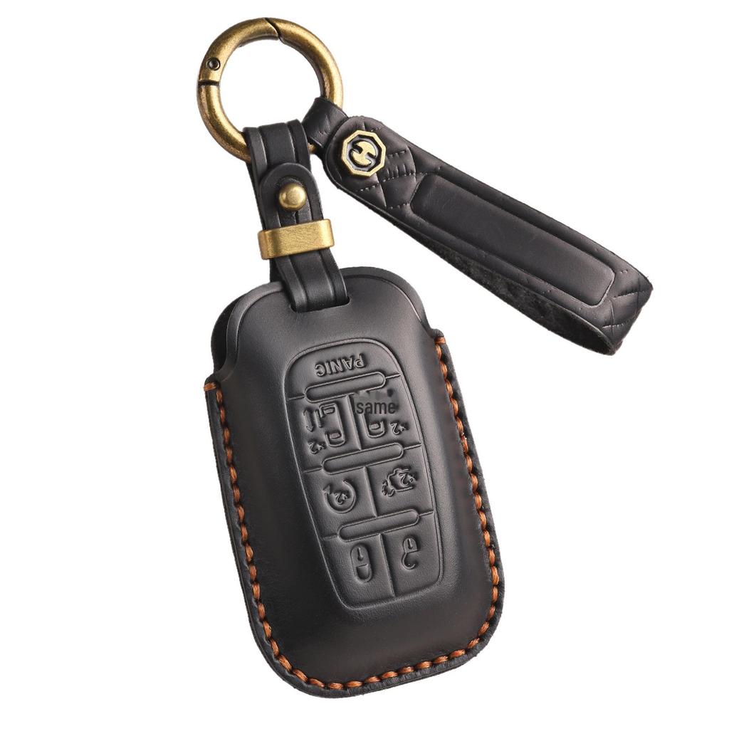 Genuine Leather Retro Key Cover for Chrysler 300C - Handmade Protective Shell with Buckle