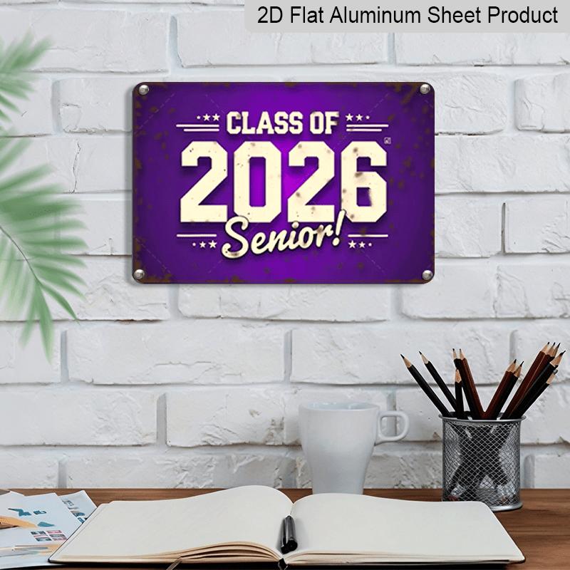 2D Flat, 1pc Class of 2026 Senior Aluminium Sign 8x12 Inch - Retro Purple Distressed Design, "CLASS OF 2026 Senior!" Quote, Graduation Gift for High