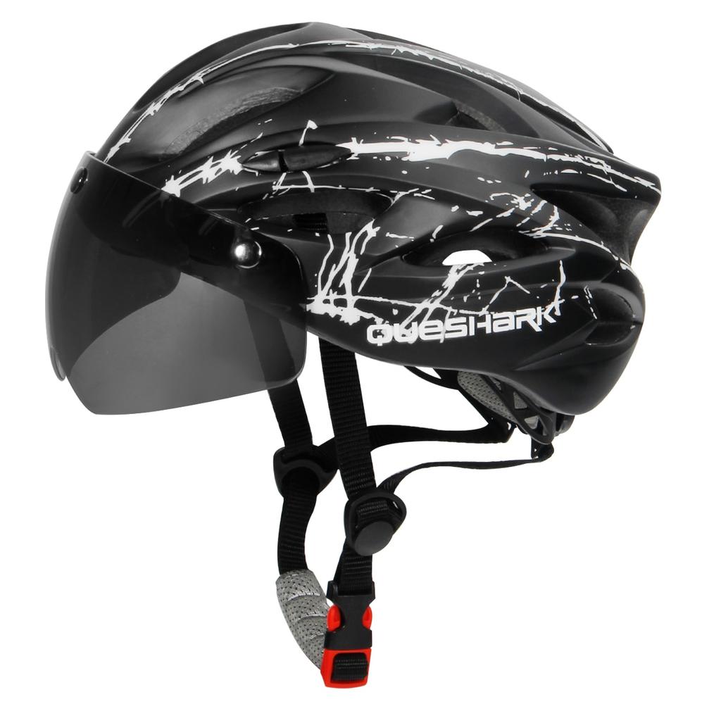 Queshark Ultralight Cycling Helmet with Goggles Bicycle Safety Cap Motorcycle Riding MTB Road Bike Helmet+Removable Yellow/Colorful Lens