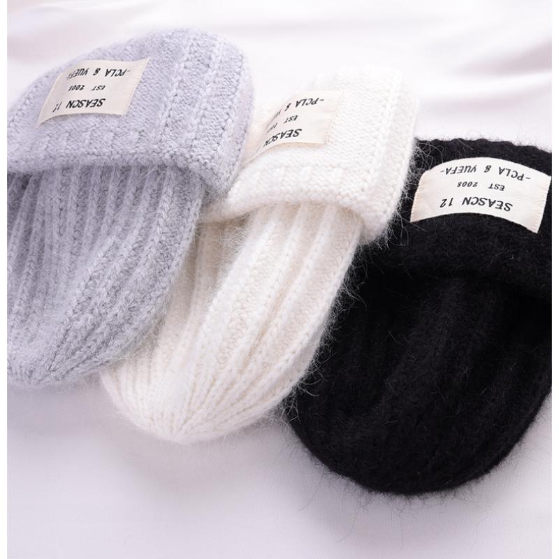 2022 зимняя шапка из кроличьего меха для женщин, мягкие теплые пушистые однотонные вязаные шапки из ангоры, кашемировые шерстяные шапочки Skullies