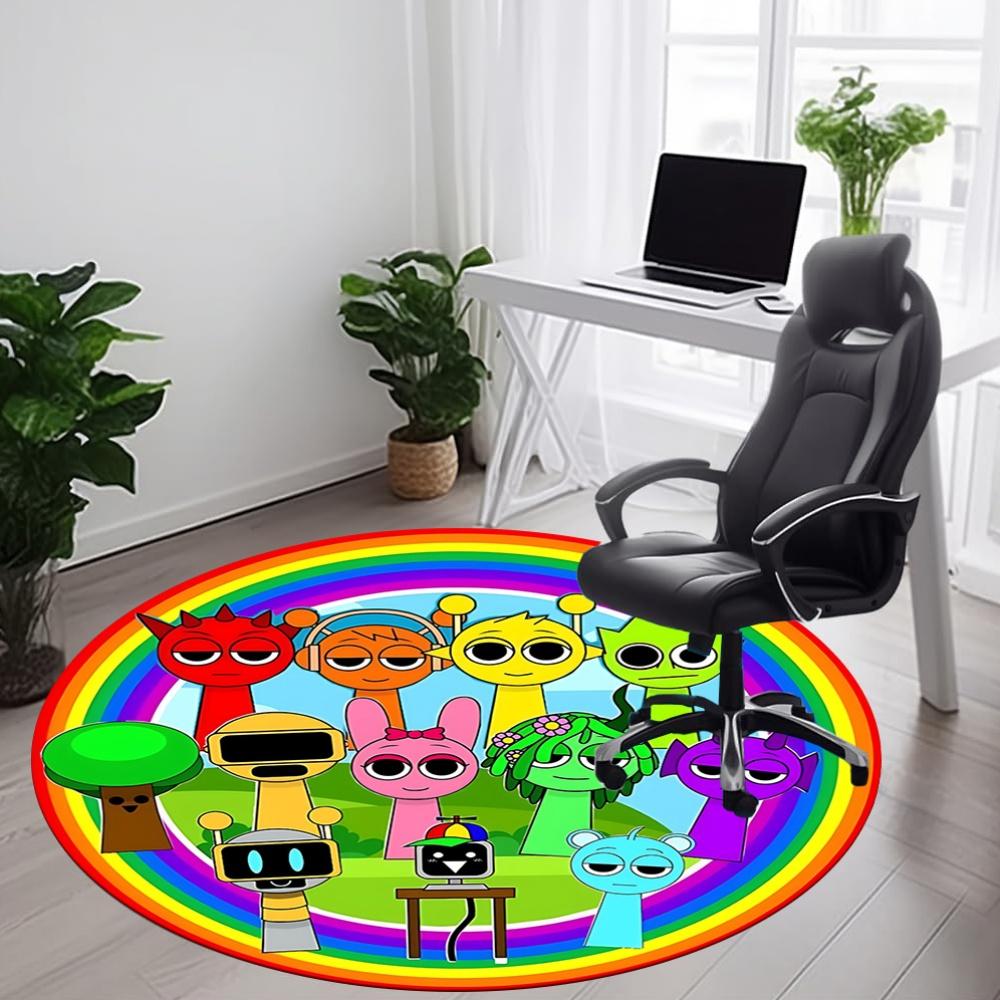 1PC Rainbow Characters Office Round Rug, Non-slip, Soft and Durable Office Rug for Interior Decoration, Perfect for Office, Beautiful Decoration