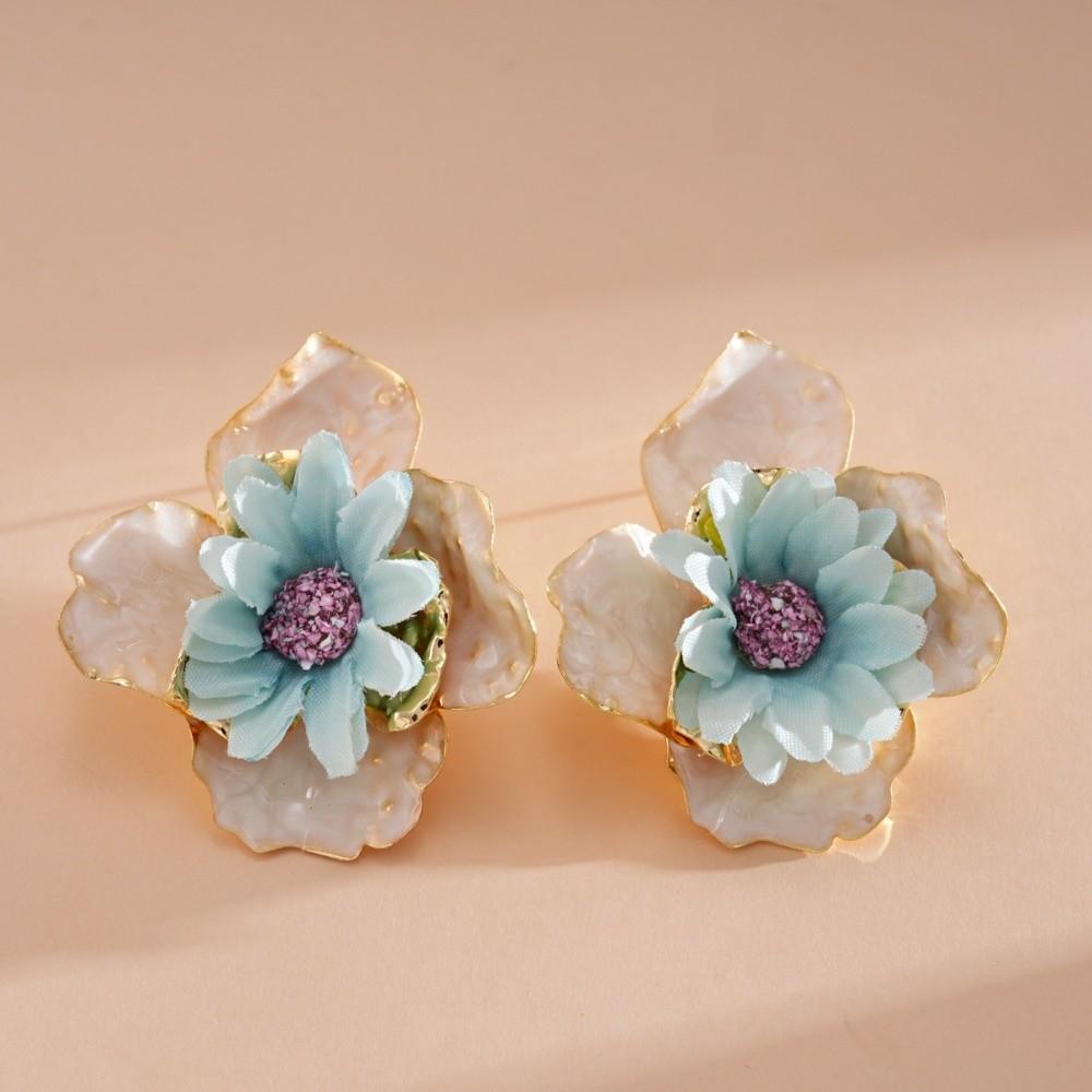 Oil Drip Colorful Flower Earrings Korean Style Floral Ear Studs Exaggerated Ear Pendant Women
