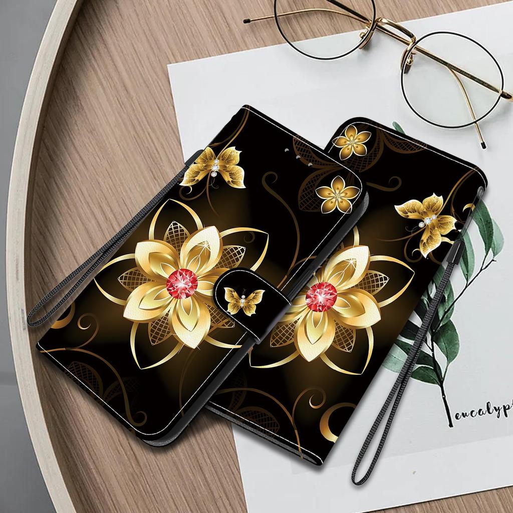 3D Абстрактное искусство Живопись Цветы Животные Кожаный телефон Кошелек Чехол-книжка Подставка для iPhone 15 Pro Samsung A16 Redmi Note 14 Магнитный слот для карт Флип-чехол