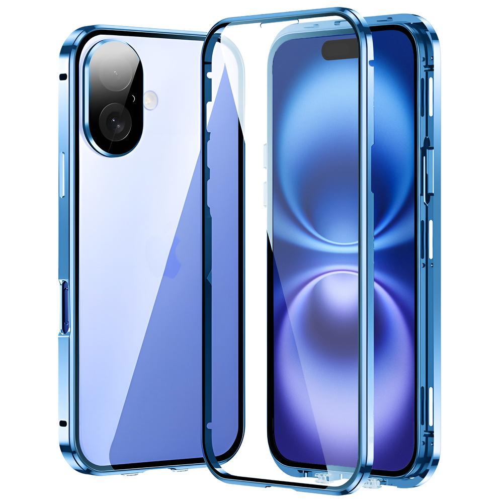 iPhone 16 Case, Magnetic Dual Glass, Blue