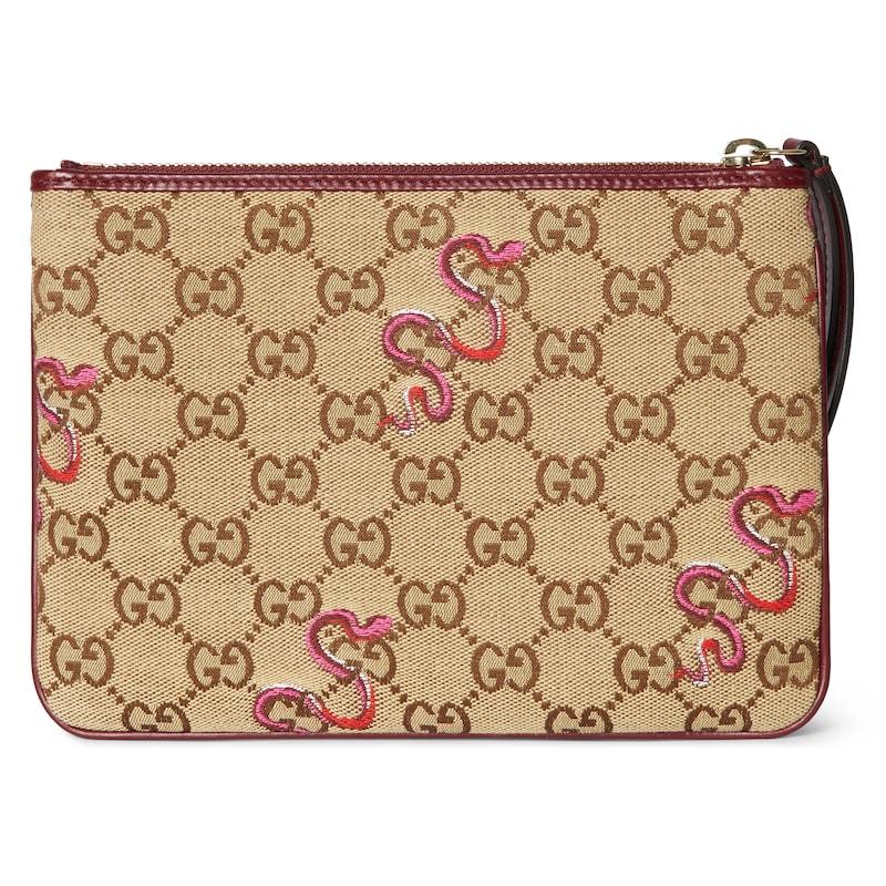 Gucci Клатч-кошелек GG Supreme из канваса со змеиной вышивкой и кожаной отделкой для унисекс на каждый день