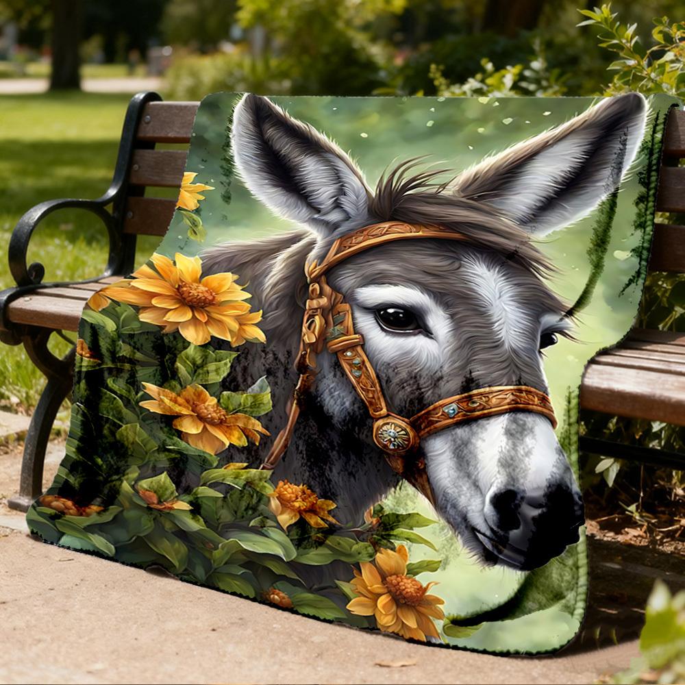 1pc Donkey Headgear Print Outdoor Blanket, Lightweight Polyester,
