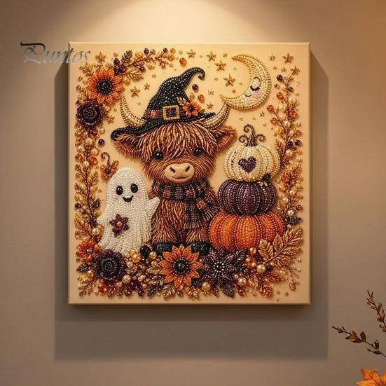 Festive Faux Pearl Art for Home Decor 2Pcs Halloween Art, Ghost Pumpkin Witch Crow Painting DIY Relaxing Arts And Crafts Kit, 3D Skull Craft