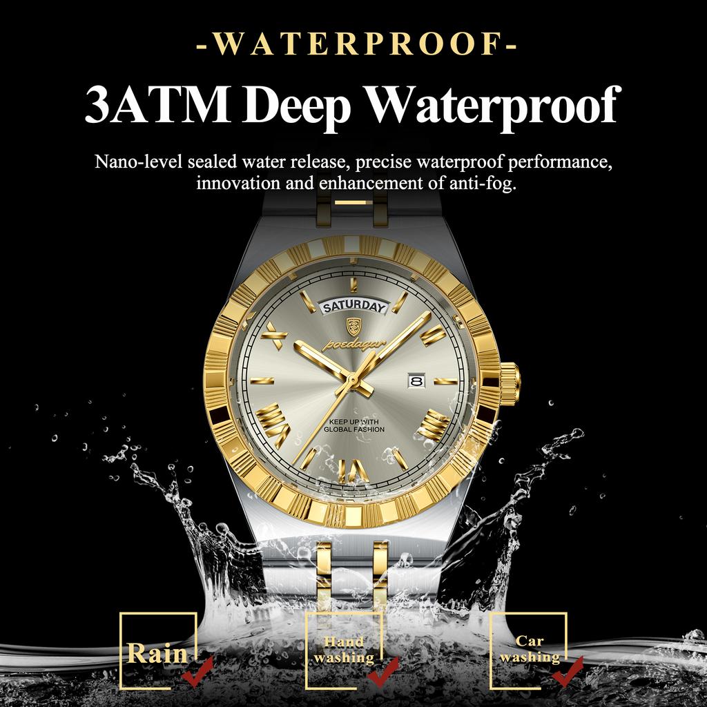 POEDAGAR Business Male Watch Luminous Waterproof Stainless Steel Men Wristwatch Week Date Quartz Fashion Men's Watches