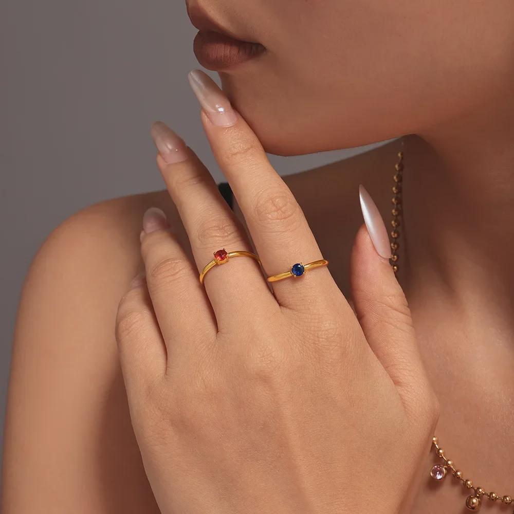 Регулируемое кольцо-индекс Mili Zircon Single Claw Luxury - нержавеющая сталь с покрытием PVD