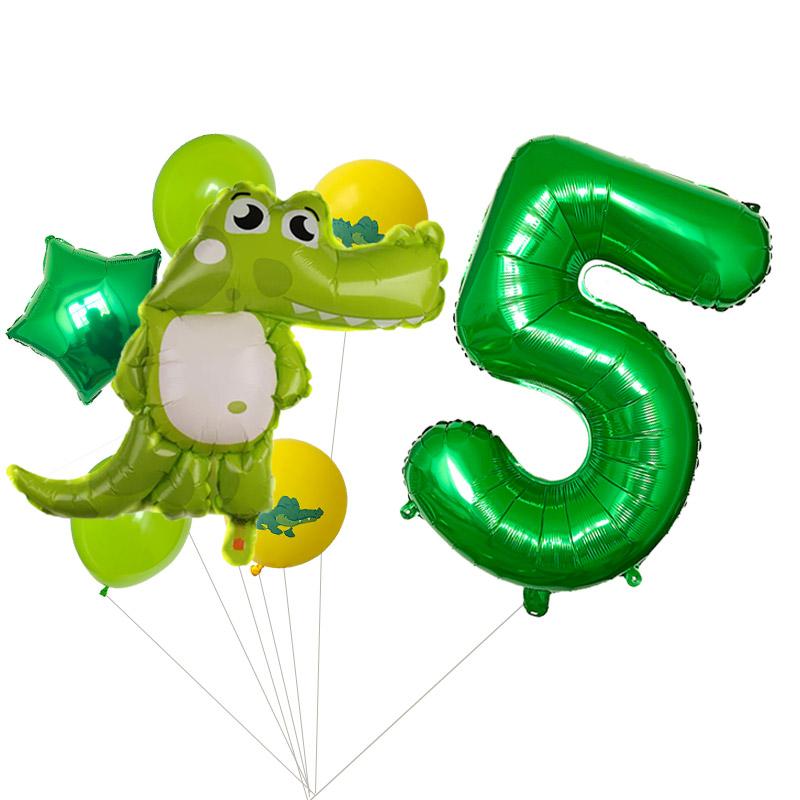 7pcs/lot 32inch Green Number Crocodile Cartoon Animal Foil Balloons Latex Baloons Happy Birthday Party Decorations
