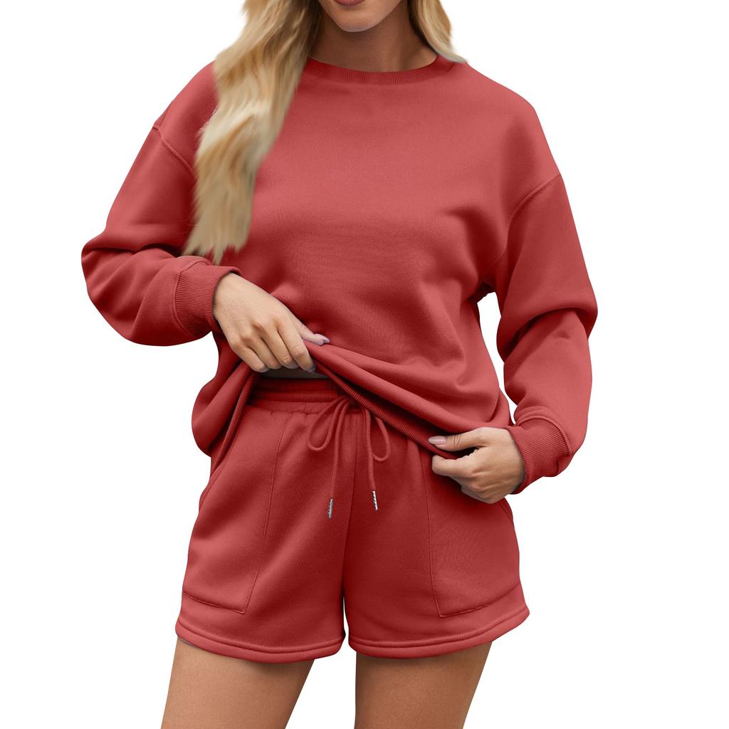 Женский однотонный свитер с воротником-стойкой и застежкой-молнией, длинный рукав, спортивные шорты, домашняя пижама