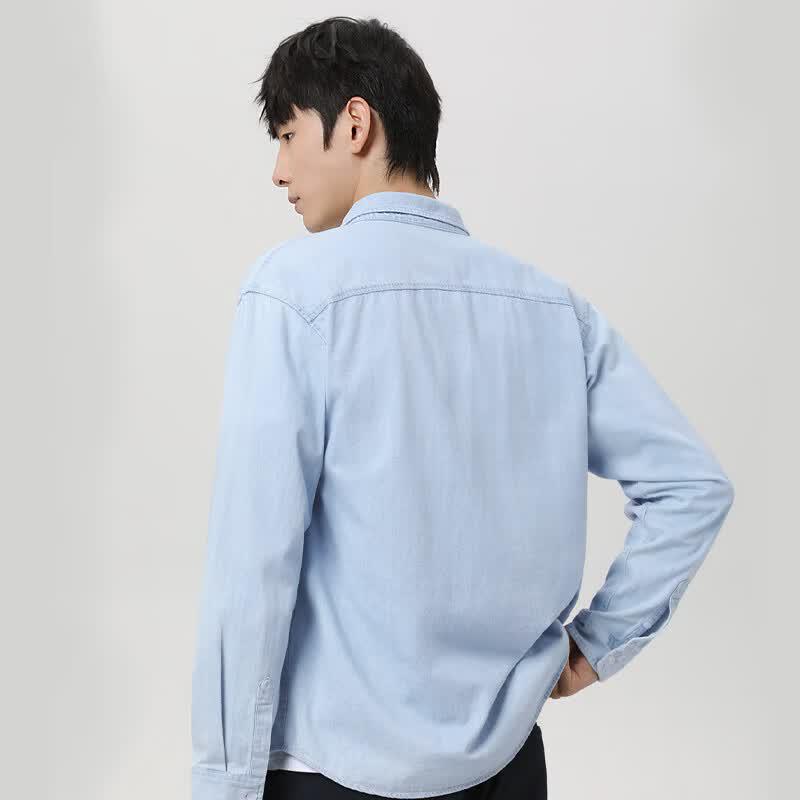 Mark Fairwhale Men's Pure Cotton Blue Denim Long Sleeve Shirt