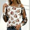 Women Plus Size Off Shoulder Long Sleeve Top Leopard Cowboy Boot Print Mesh Floral Blouse