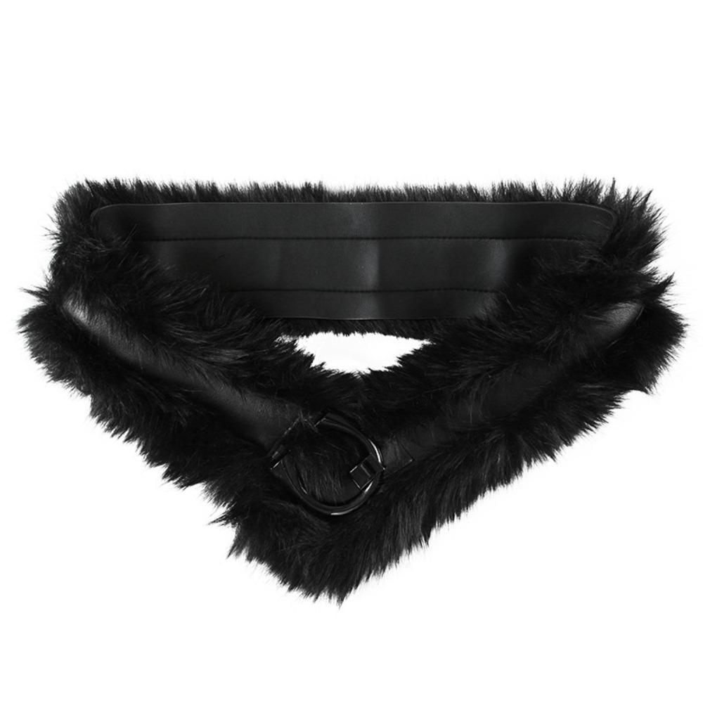 Punk Leather Fur Belt Spicy Girl Y2K Waistband Fashion Plush Belt Dress Decoration
