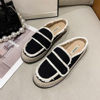 Модные новые шлепанцы Баотоу Весенняя мода Круглый носок Глубокий вырез Тканевая поверхность Мягкая подошва Противоскользящие Износостойкие Туфли на плоской подошве