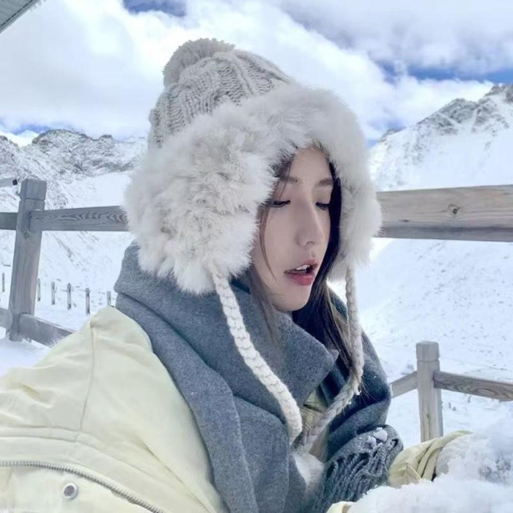 Шапка с помпоном Вязаная шапка с защитой ушей Новая шапка-бини Осень и зима