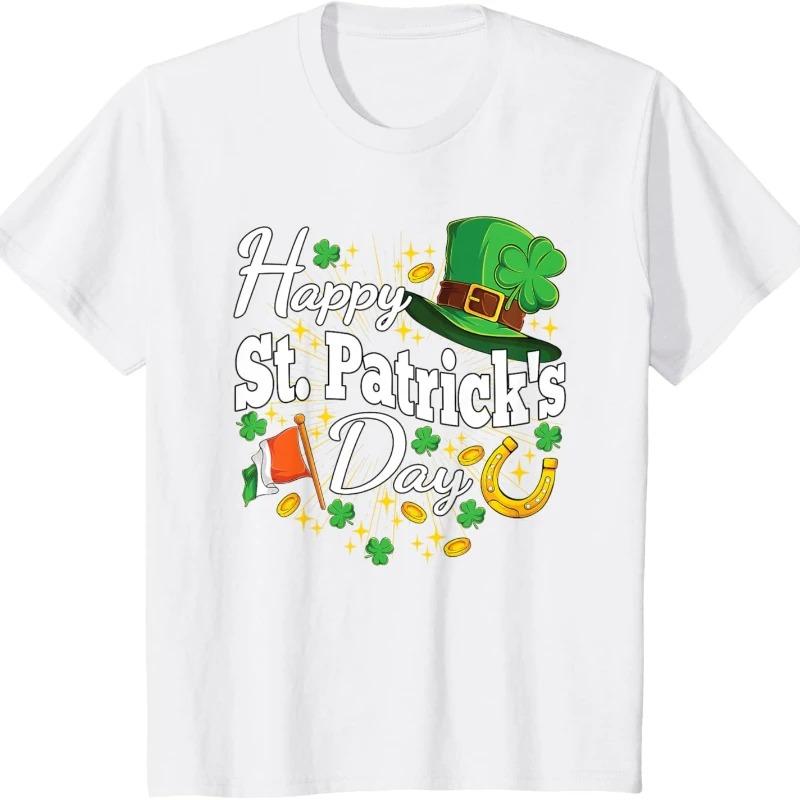 Happy St Patricks Day Shamrock Irish Men Women Crewneck T-Shirt Regular Short Sleeve Fashion Casual Style Adult Streetwear