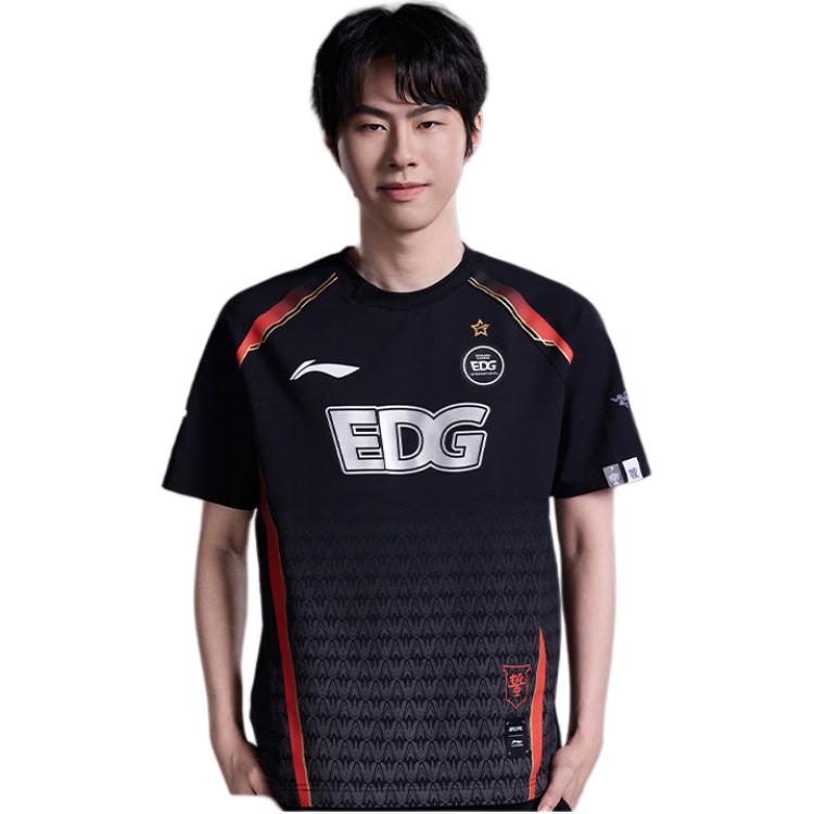 Li Ning Electronic Sports Series EDG Team Classic Удобная футболка с коротким рукавом и принтом в виде букв, футболки унисекс, черная ATSU671-1