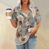 Women's Fashion Pocket V-neck Short Sleeve Plant Floral Print T-shirt Top