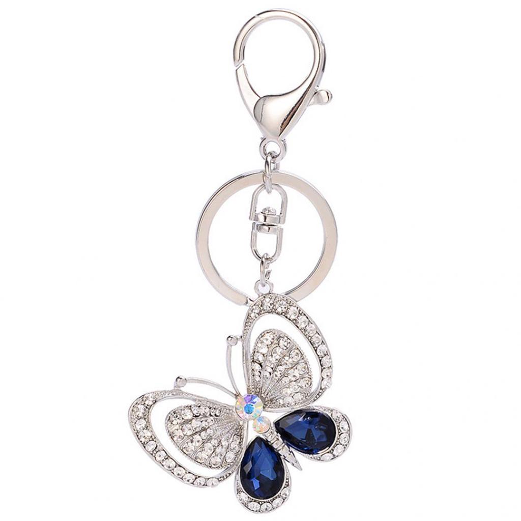 Shiny Rhinestone Hollowed Butterfly Pendant Keychain Keys Organizer Ring Decor