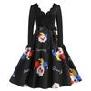 Women's Fashion Print Long Sleeve V-Neck Casual Halloween Hem Dress