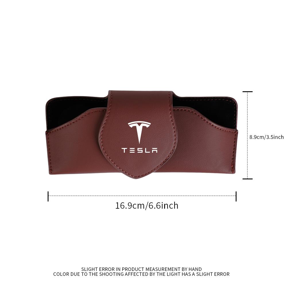 CRWOQ1 1/2Pcs Car Glasses Clip Sun Visor Sunglasses Leather Storage Case For Tesla Model 3 Y S X Roadster Cybertruck Juguete SpaceX