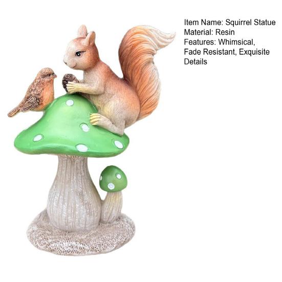 Садовая статуя белки, смола, фигурка белки, сидящей на грибе, скульптура птицы и белки для украшения двора, газона, подарок на новоселье