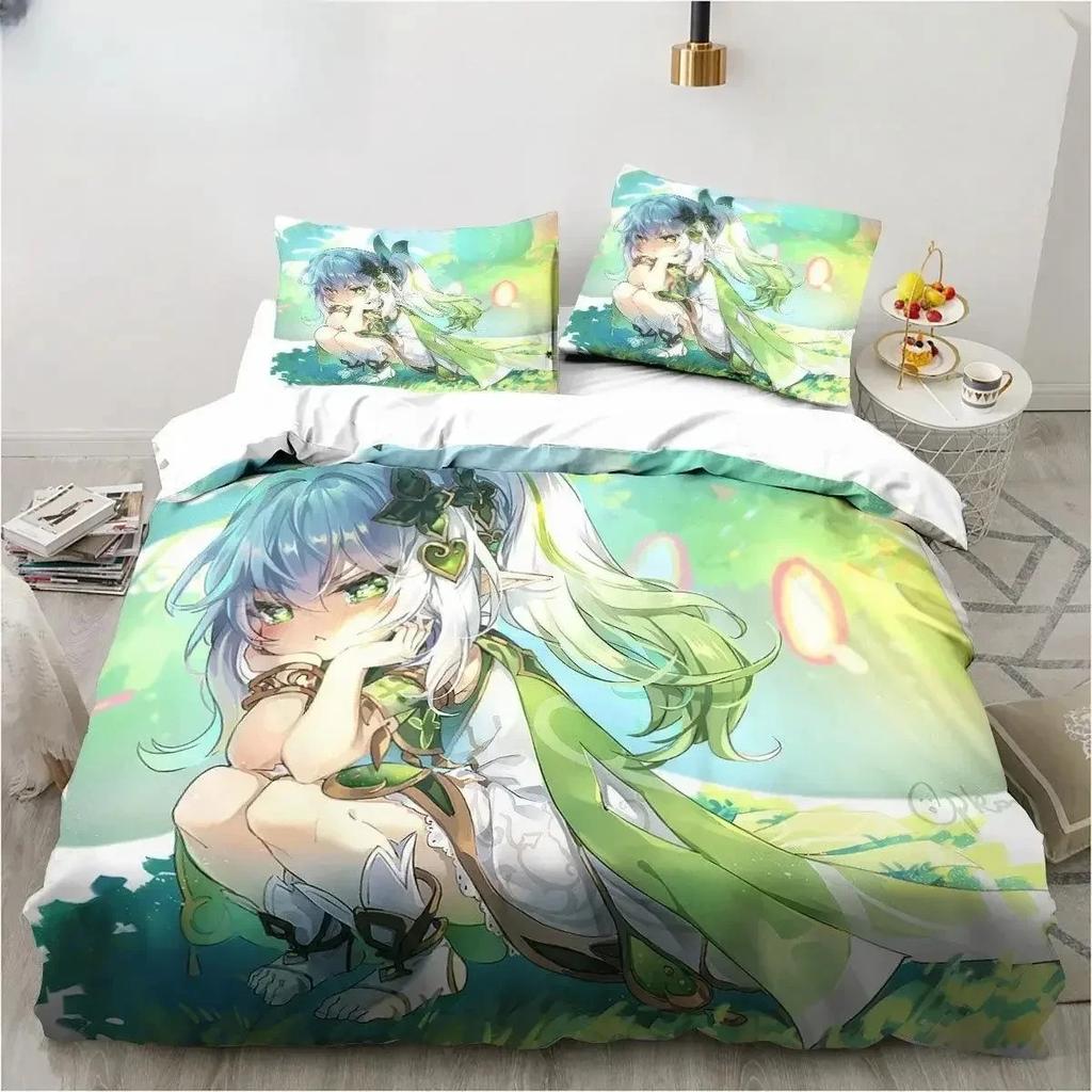 Comforter New Genshin Impact Nahida Kawaii Cute Cartoon Nahida King Twin Double Child Bedding Set Microfiber Or Polyester