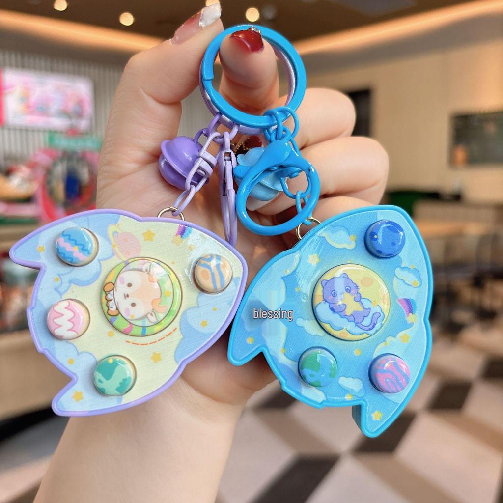 Creative Luminous Cartoon Rocket Game Console Keychain with Sound Effects & Claw Machine Decompression Pendant Gift