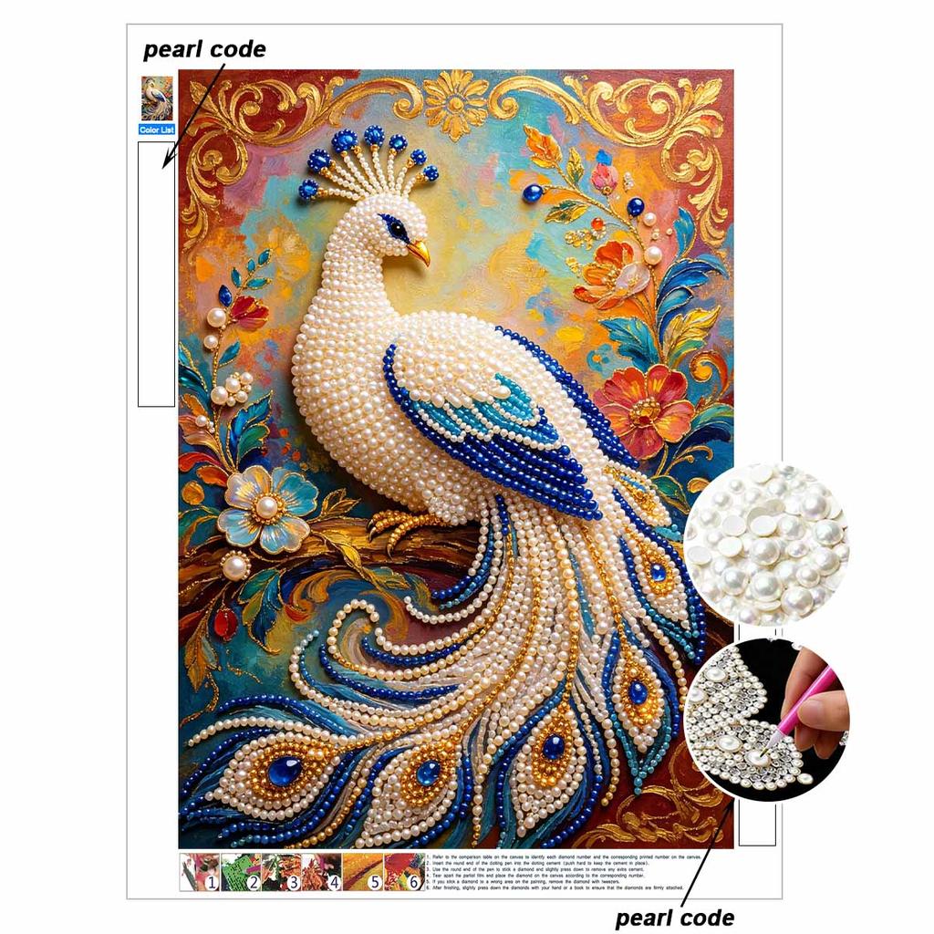 Pearl Painting 5D DIY Peacock Pearl Gemstone Art Diamond Painting Kit for Adults/Beginners Gift Ideas Home Decor Wall Art Craft