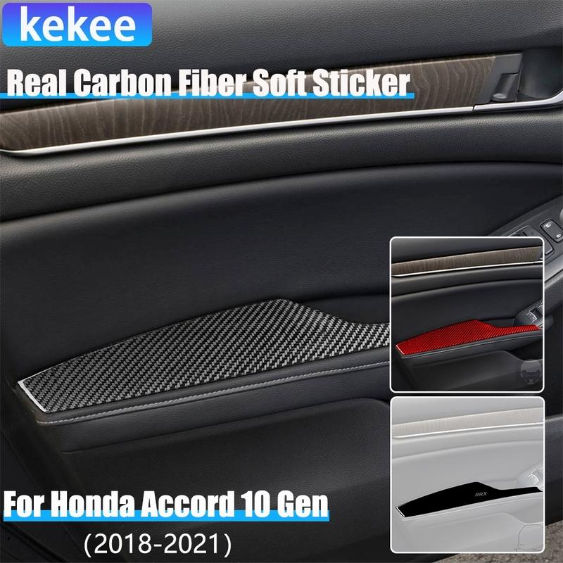 Real Carbon Fiber Car Accessories Door Armrest Panel Decorative Cover Soft Sticker For Honda Accord 10th Gen 2018