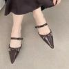 Fashion Baotou Slippers Summer Pointed Toe Shallow Mouth Metal Buckle One Strap Anti-slip Wear-resistant Kitten Heel Sandals