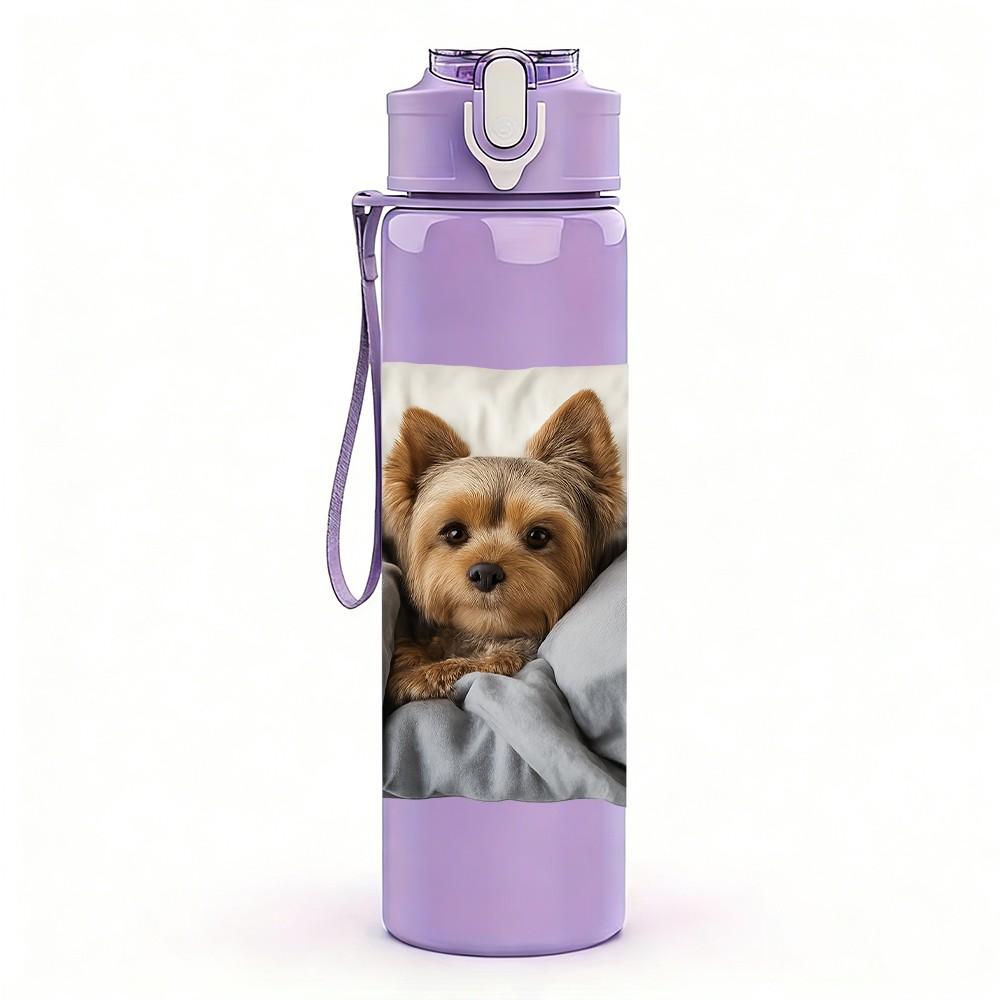 1PC Puppy Peeking From Blanket 750ml Color Plastic Sports Water Bottle Leakproof Flip Straw Lid Suitable for Sports Office Home Use